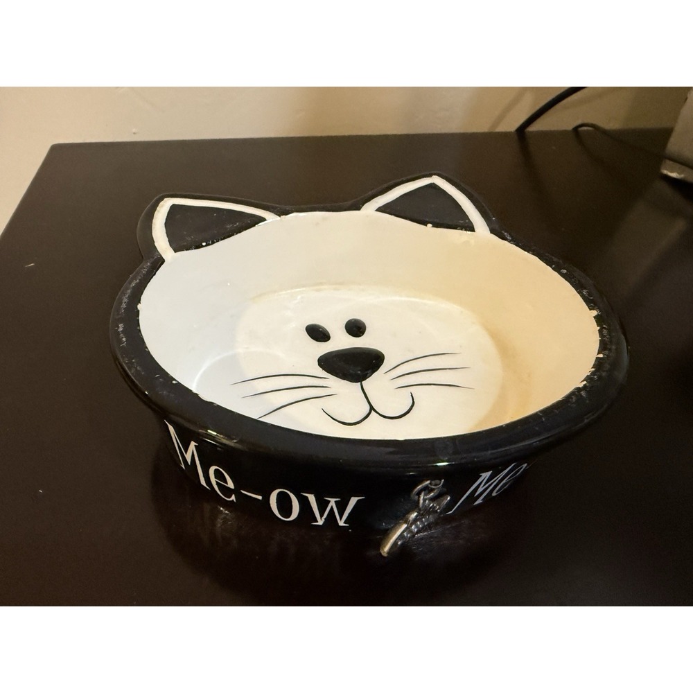 Mudpie Cat Food Dish Kitty Face‎ With Fish Charm Water Bowl